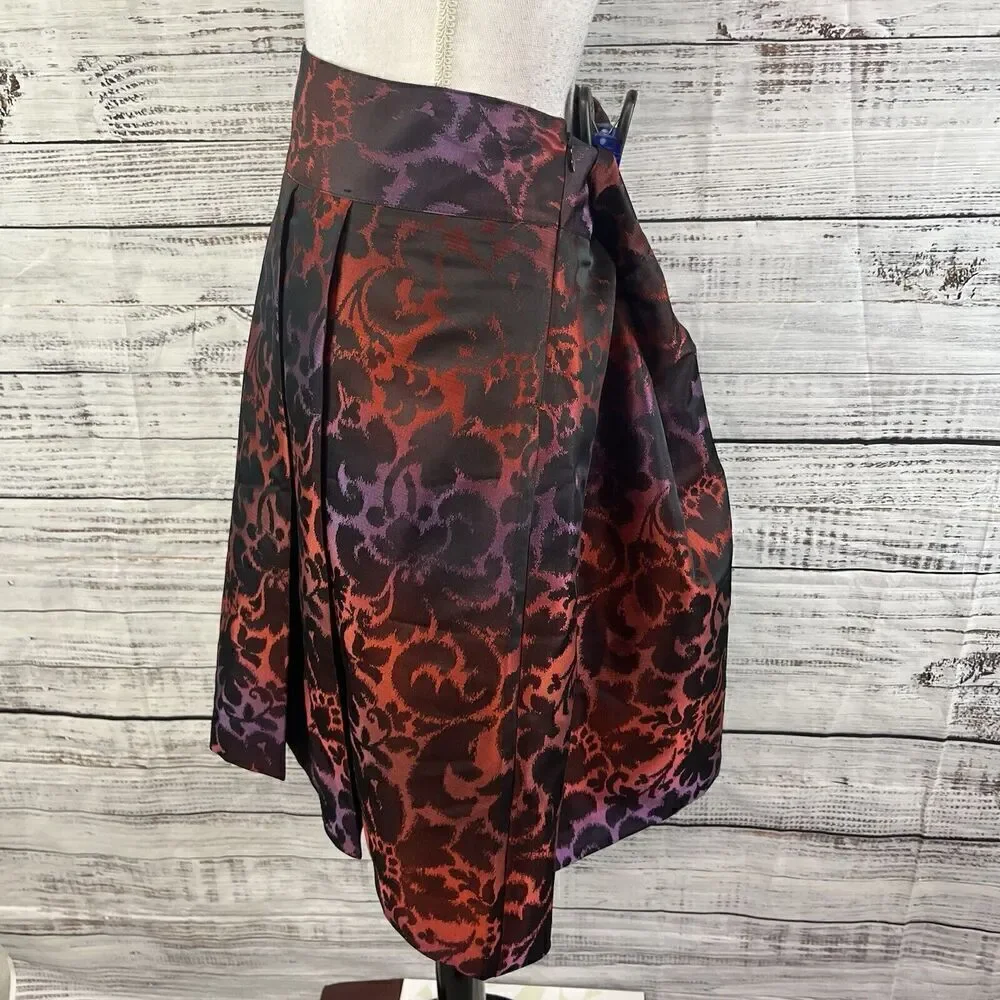 Lane Bryant Skirt size 16 Red Purple Floral Satin Knee Pleated Wedding Church